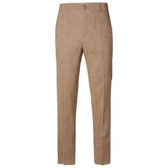 Brian Dales Brown Linen Blend Trousers Men - Picture 1 of 3